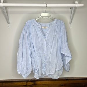 Loft Light Blue Button Down Puff Sleeve Top- M